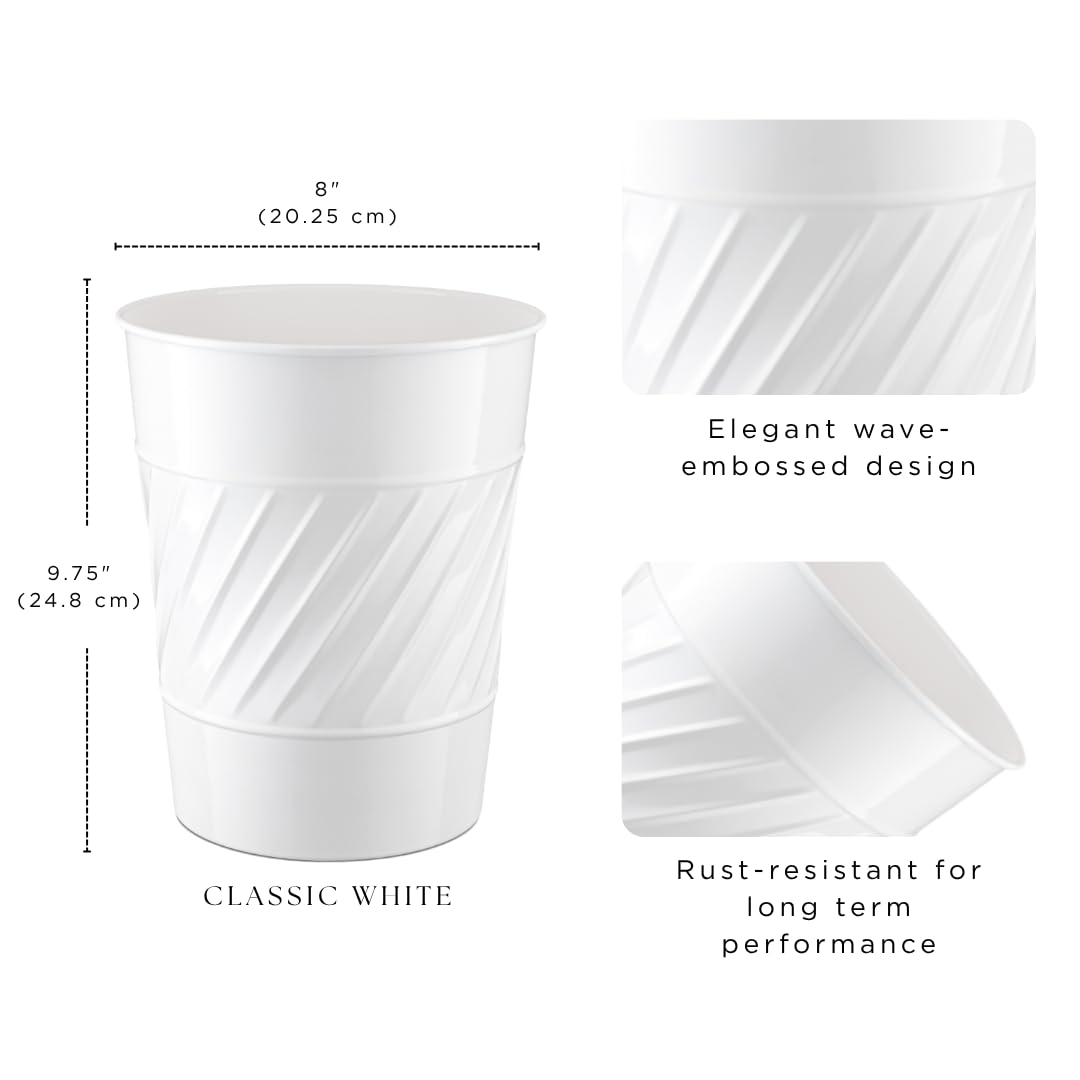 Monarch Abode White Handcrafted Wave Embossed Metal Wastebasket for Home Office Bedroom, Decorative