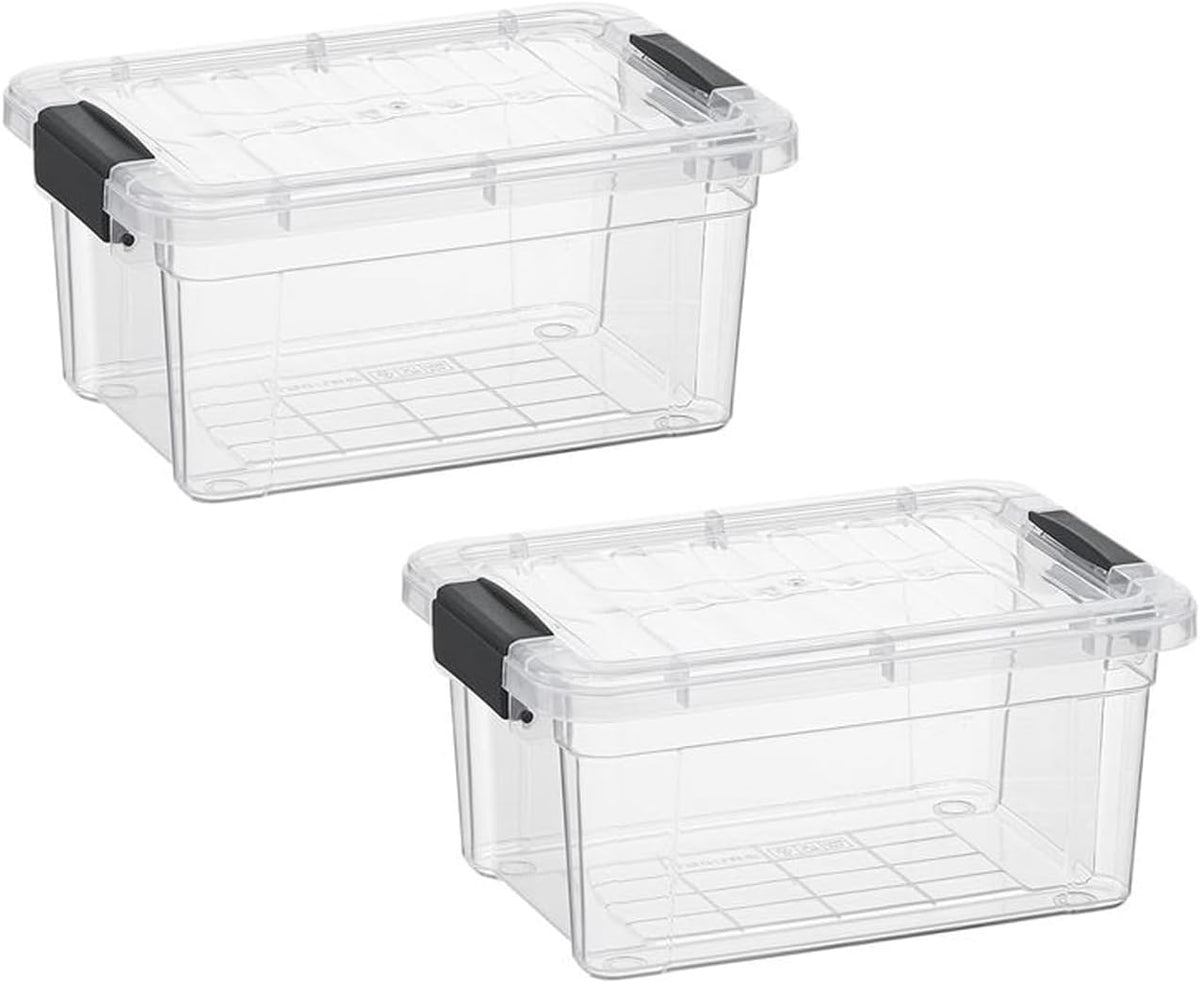 Superio Storage Bins with Lids- 2 Pack, 1.85 Qt Clear Boxes for Organizing, Stackable Plastic