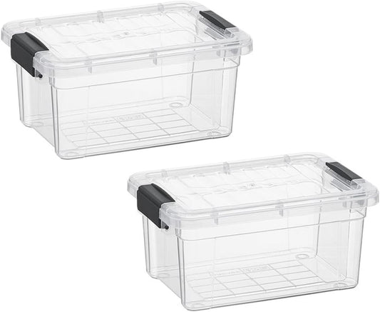 Superio Storage Bins with Lids- 2 Pack, 1.85 Qt Clear Boxes for Organizing, Stackable Plastic