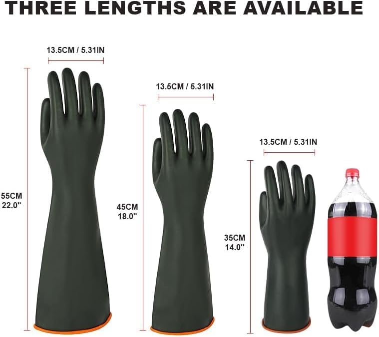 Heavy-Duty Latex Chemical Resistant Gloves - Reusable Long Rubber Dishwashing Gloves with Forearm