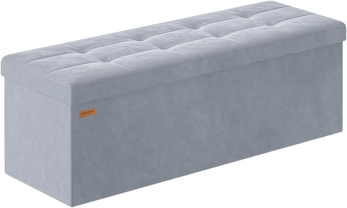 Folding Storage Ottoman, Velvet Storage Bench, Footrest, Removable Divider, for Living Room