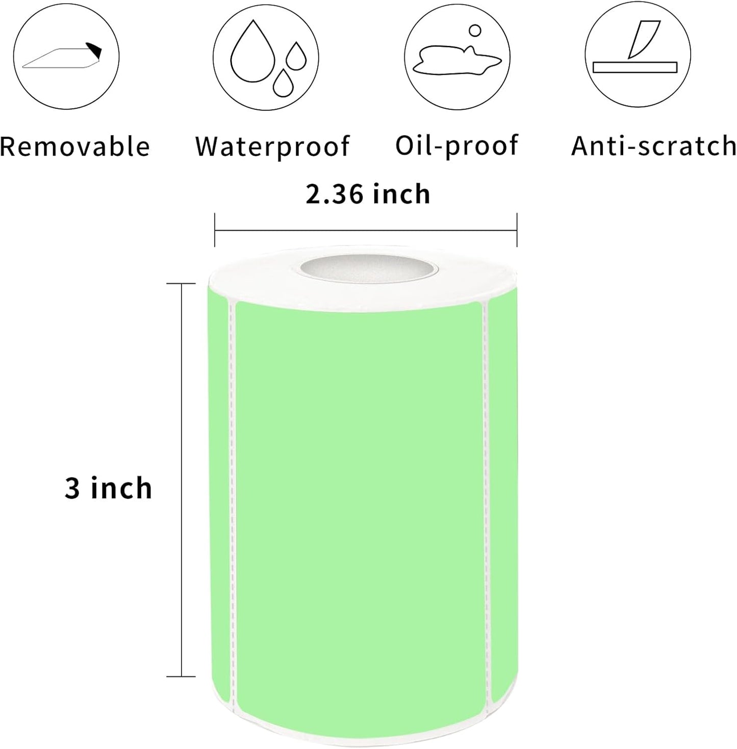 2×3 Inch Green Removable Thermal Labels,Self-Adhesive Square Direct Thermal Labels,300 Sheets per