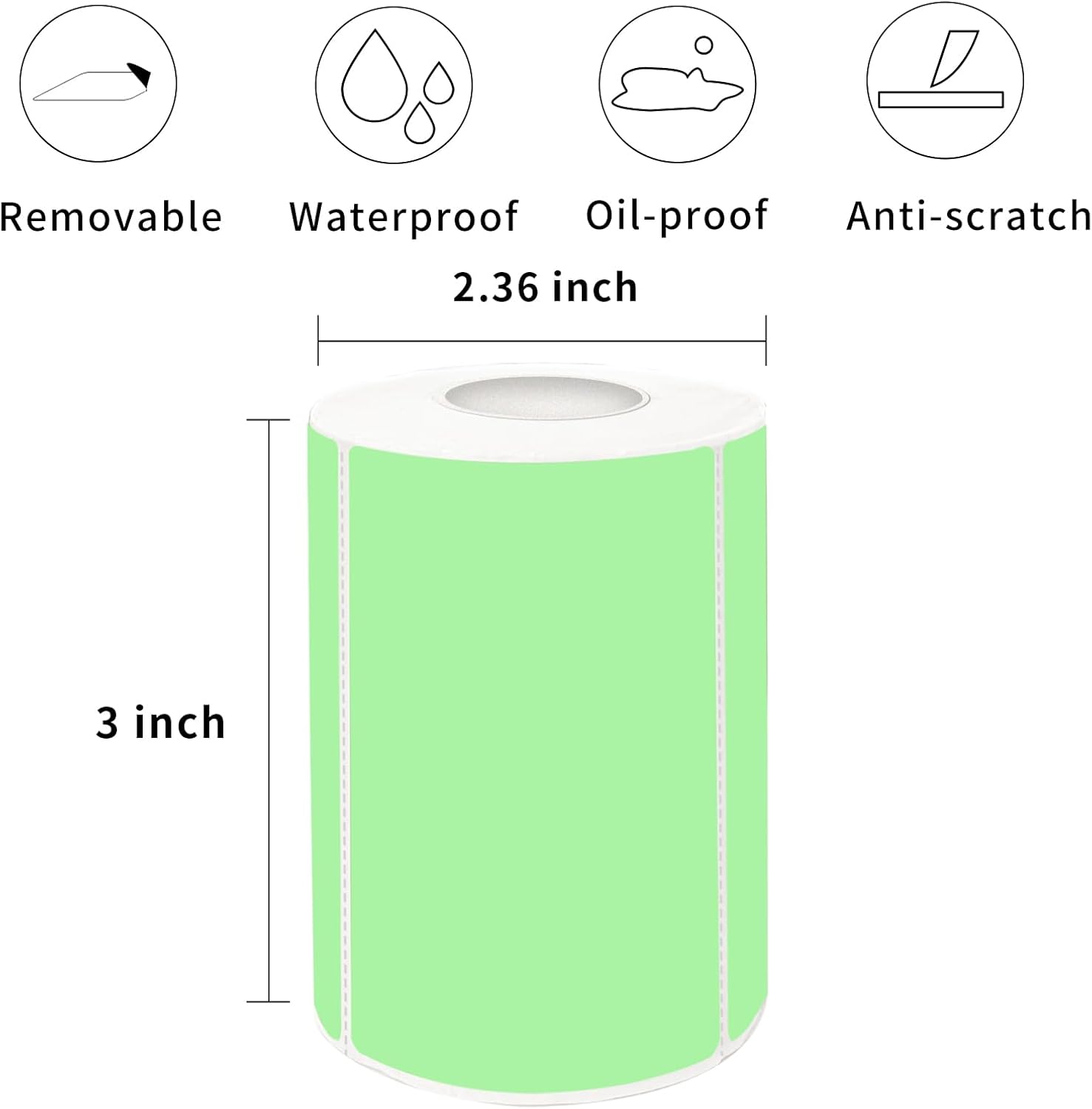 2×3 Inch Green Removable Thermal Labels,Self-Adhesive Square Direct Thermal Labels,300 Sheets per