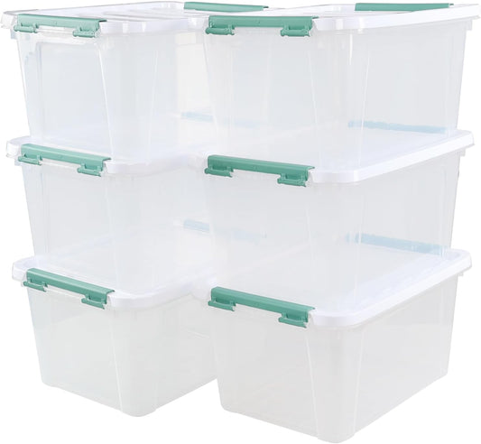6-Pack Clear Storage Latch Bins, 20 L Plastic Storage Boxes