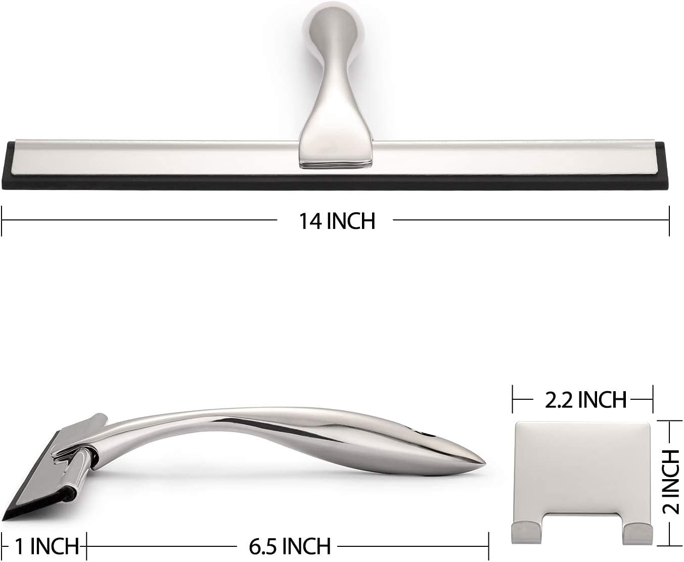 Hiware All-Purpose Shower Squeegee for Shower Doors, Bathroom, Window and Car Glass - Stainless