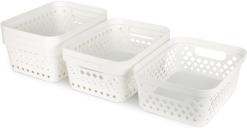 Glad Plastic Storage Basket Set, Value Pack of 6 | Open Storage Bins for Shelves, Bathroom, Pantry