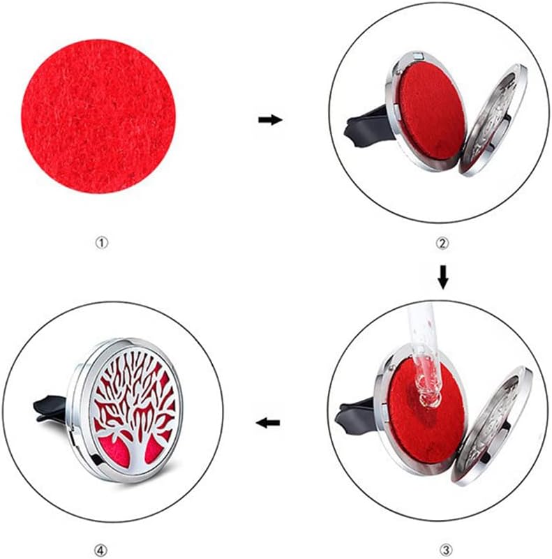 2Psc Black Car Aromatherapy Essential Oil Diffuser Locket Tree of Life Pattern Stainless Steel Car