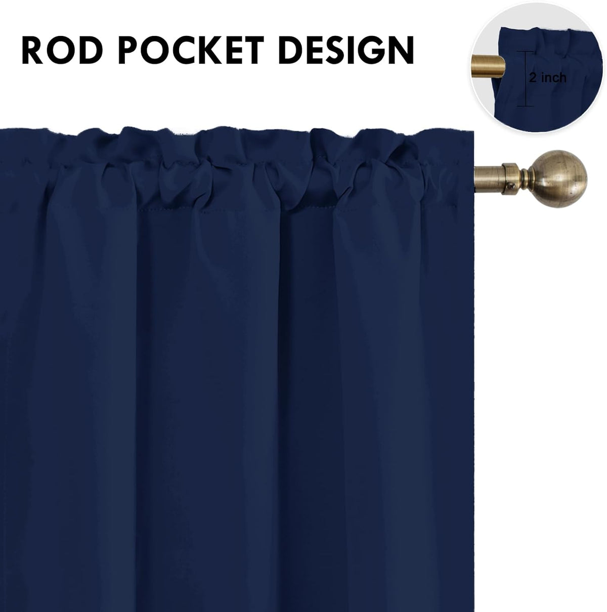 DWCN Navy Blue Blackout Curtains for Bedroom 72 Inches Long 2 Panels Set Window Drapes Thermal