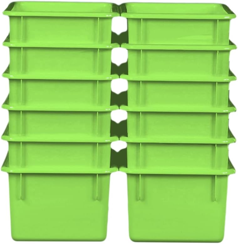 Wood Designs Cubby Storage Bin, Heavy Duty Plastic Containers for Kids Lime Green Cubby Tray Set of