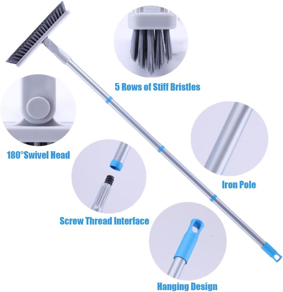 YONILL Grout Brush with Long Handle - Heavy Duty Grout Cleaner Brushes for Tile Floors, Swivel