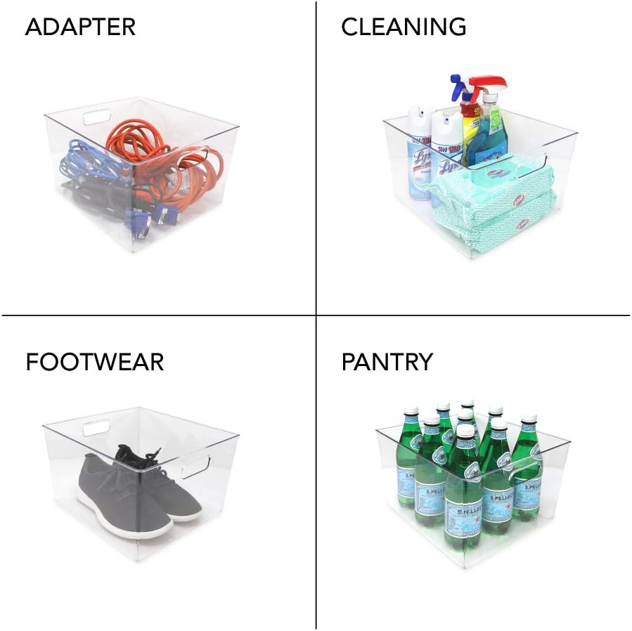 Isaac Jacobs 3-Pack XL Clear Storage Bins with Handles, Plastic Organizer for Office, Home
