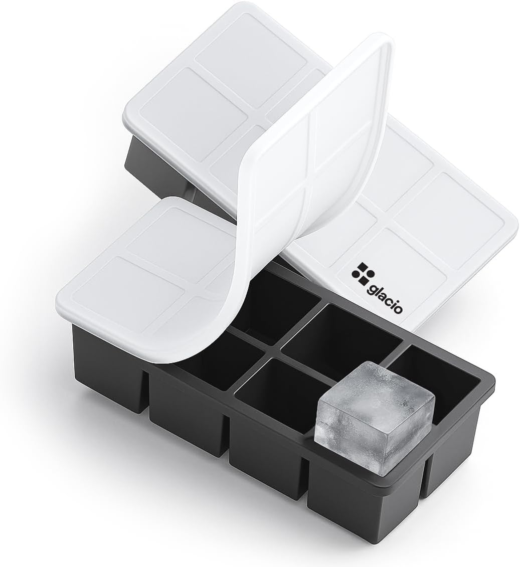 glacio Ice Cube Molds – 2-Pack Silicone Trays for 8 Large Square Cubes – Slow-Melt Ice for Whiskey