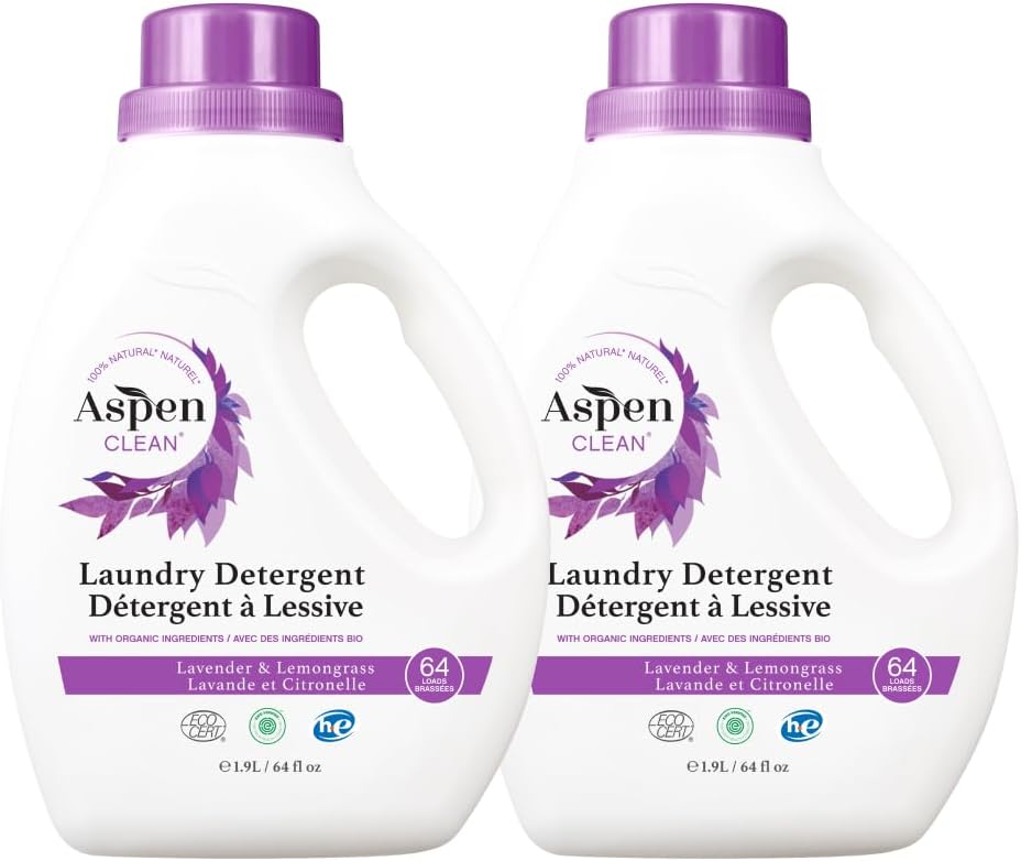 AspenClean Natural Laundry Detergent Lavender & Lemongrass - 100% Natural, Organic, HE Liquid