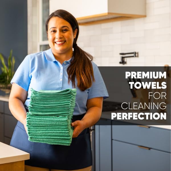 12" x 12" MW Pro Multi-Surface Microfiber Cleaning Cloths | Green - 12 Pack | Premium Microfiber