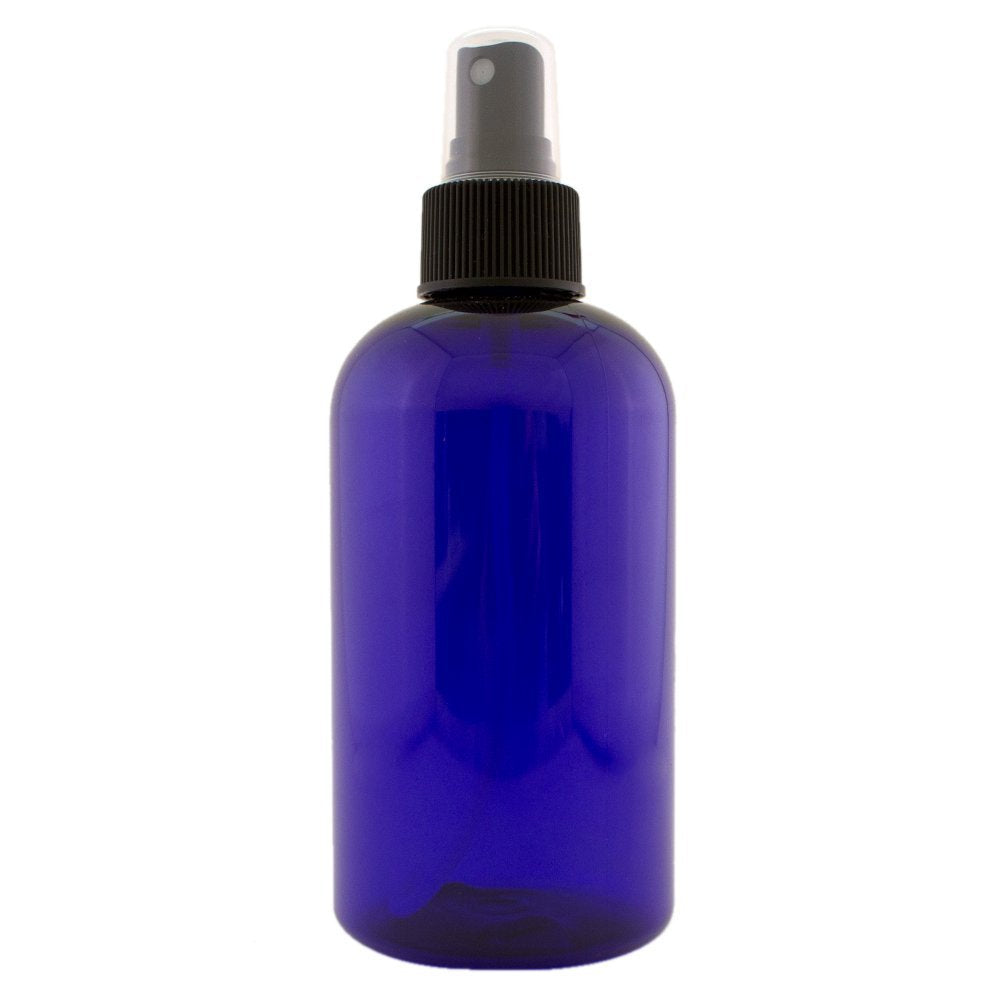 8 fl oz Cobalt Blue Plastic Bottle with Black Spray Cap (24 Pack)