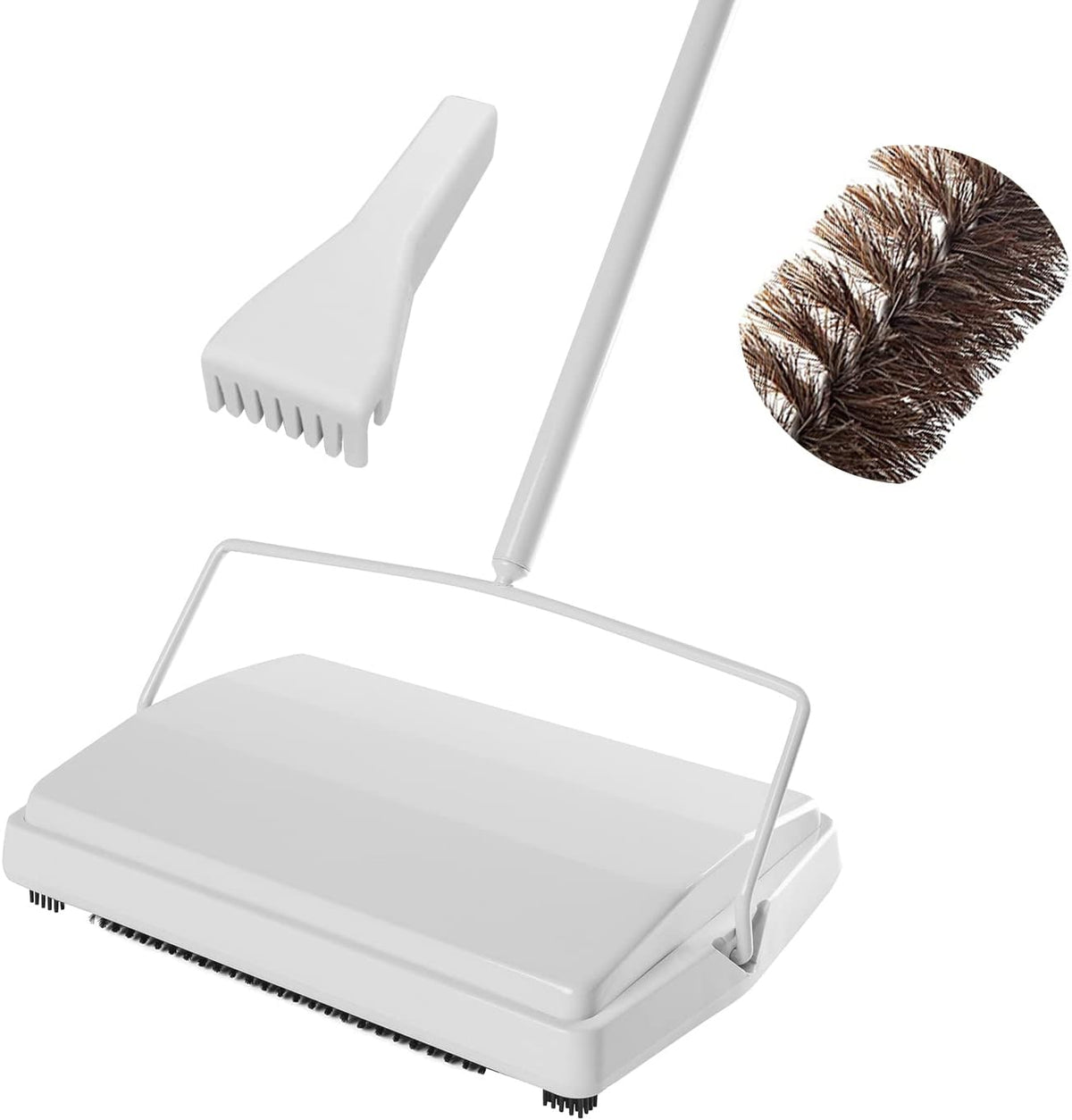 JEHONN Carpet Floor Sweeper with Horsehair, Non Electric Manual Sweeping, Rotor Brush Heavy Duty