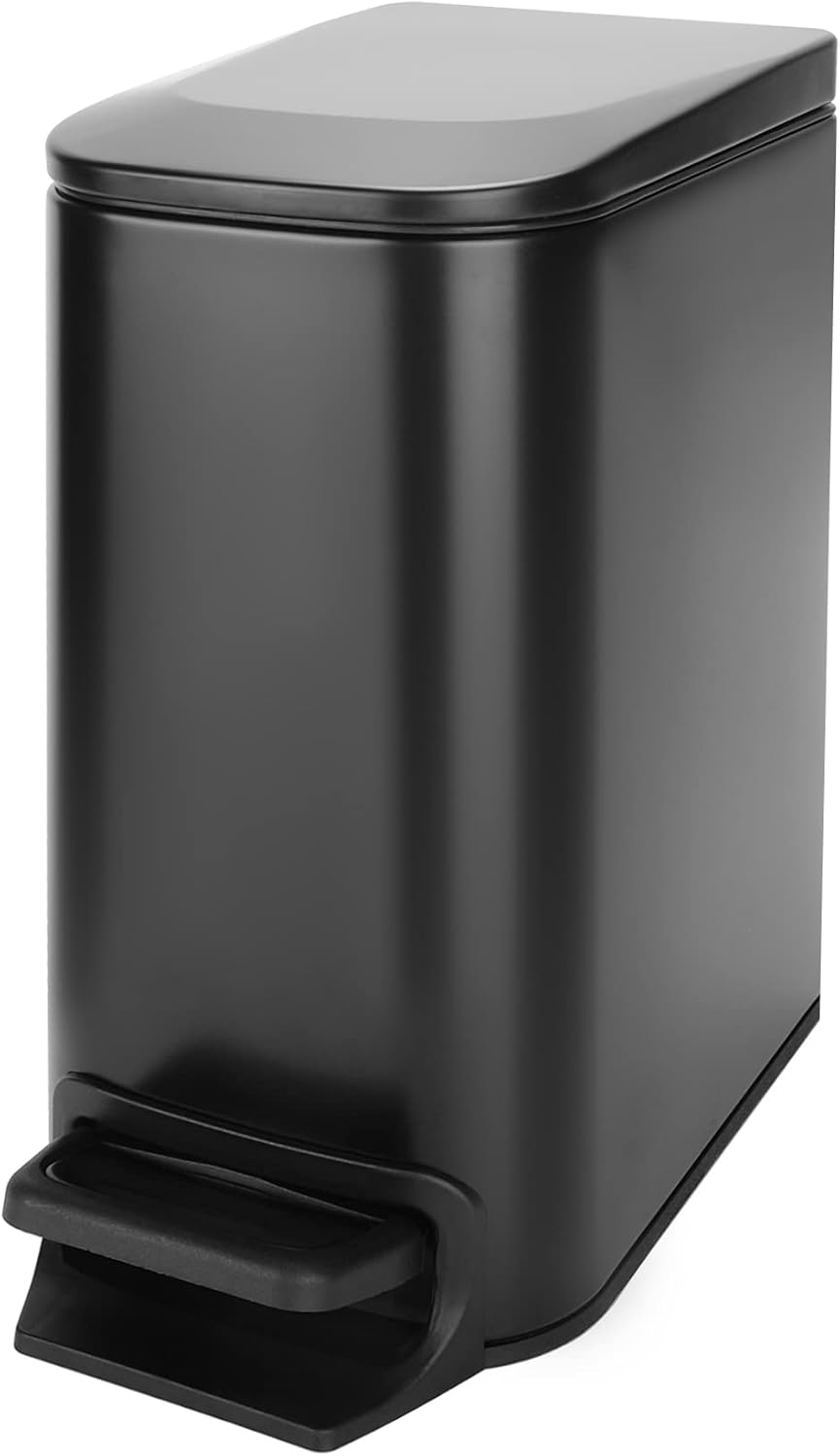 Cesun Small Bathroom Trash Can with Lid Soft Close, Step Pedal, 6 Liter / 1.6 Gallon Stainless