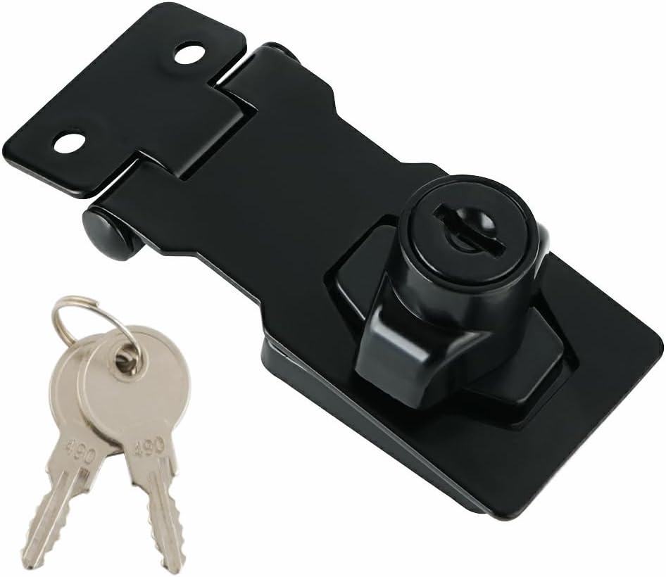 Alise Keyed Hasp Lock,2.5 Inch Safety Packlock Clasp Hasp Lock Latch with Lock, Black Door Hinge
