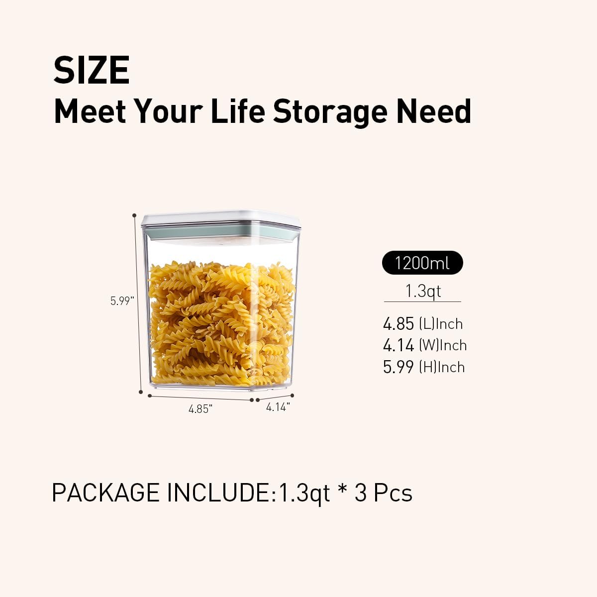 Airtight Food Storage Containers,1.3Qt 3Pcs Pop Food Containers with Lids, Stackable One Button