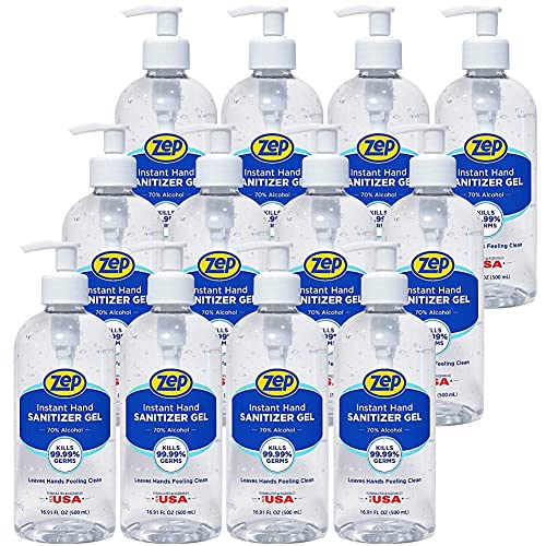 Zep Instant Hand Sanitizer Gel 70% Alcohol 500Ml Case of 12 - Exceeds CDC Recommendations - Kills