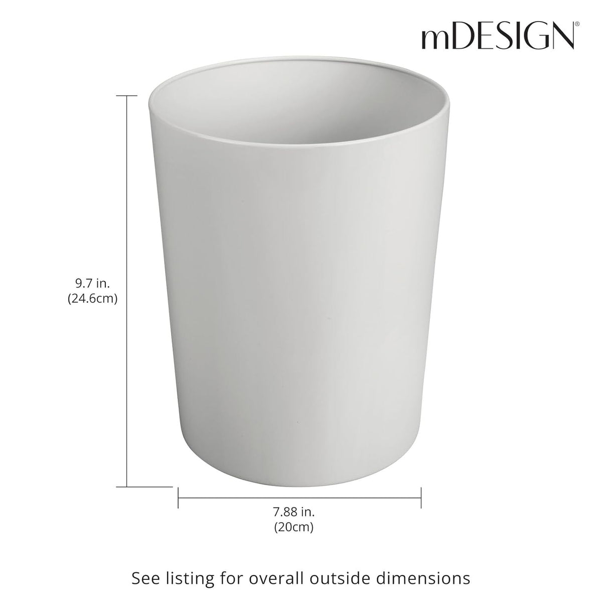 mDesign Round Metal Small 1.7 Gallon Recycle Trash Can Wastebasket, Garbage Container Bin for