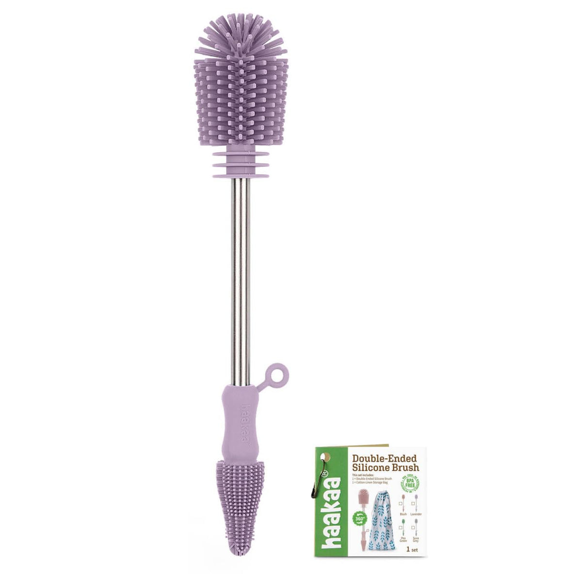 haakaa Cleaning Brush Silicone Bottle Brush Double-Ended Soft Silicone Bristles for Breast Pumps