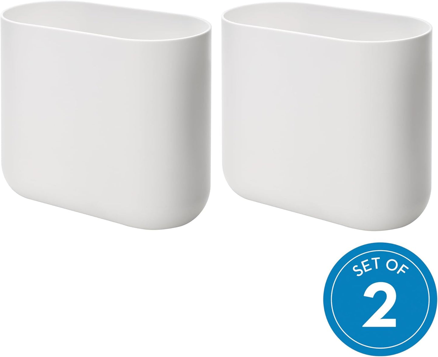 iDesign Small Oval Plastic Bathroom Trash Cans - Ideal for Bathroom, Bedroom, or Office - Set of 2