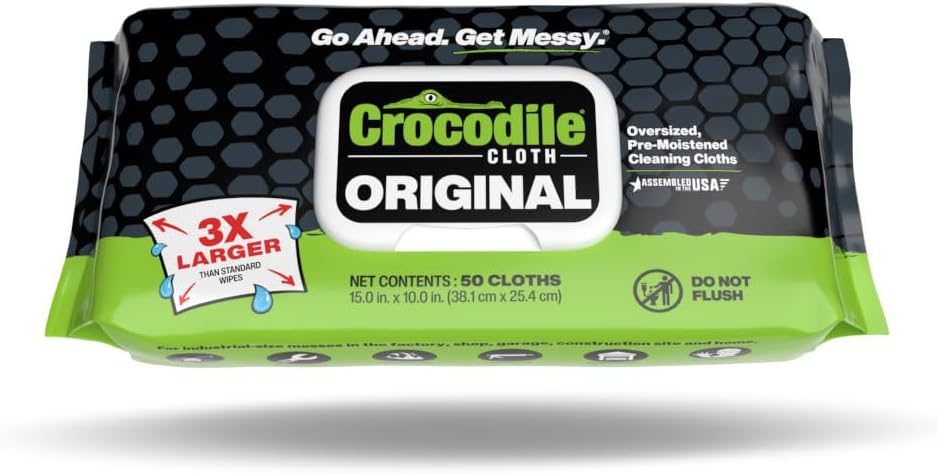 Crocodile Cloth Original Cleaning Wipes – 50 (15” x 10”) Hand & Tool Industrial Cleaning Wipes