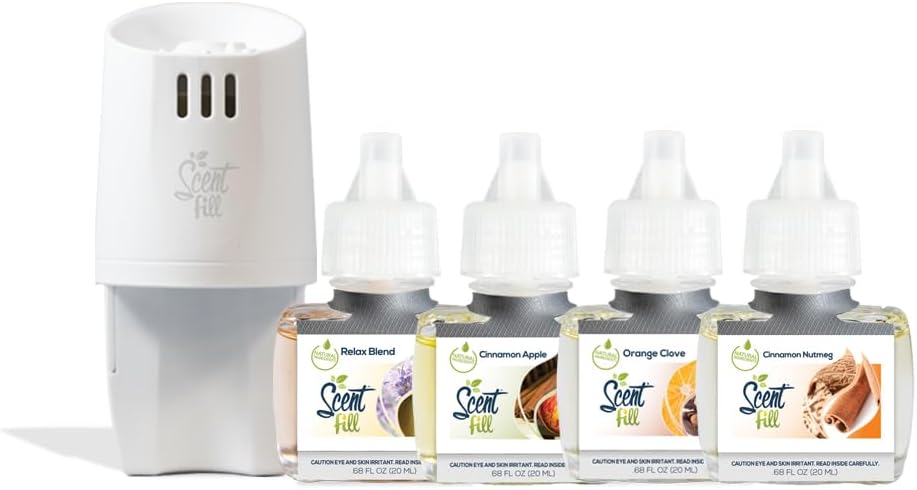 Scent Fill Fall Plug in Air Freshener Kit (Relax Blend, Cinnamon Apple, Orange Clove, Sweet & Spicy