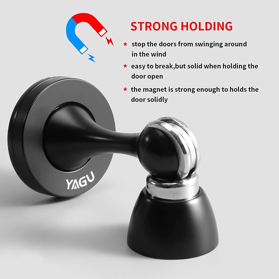 YAGU Door Stopper 6 Pack Magnetic Door Stops, Zinc Alloy Matte Black Door Catch Door Holder Wall