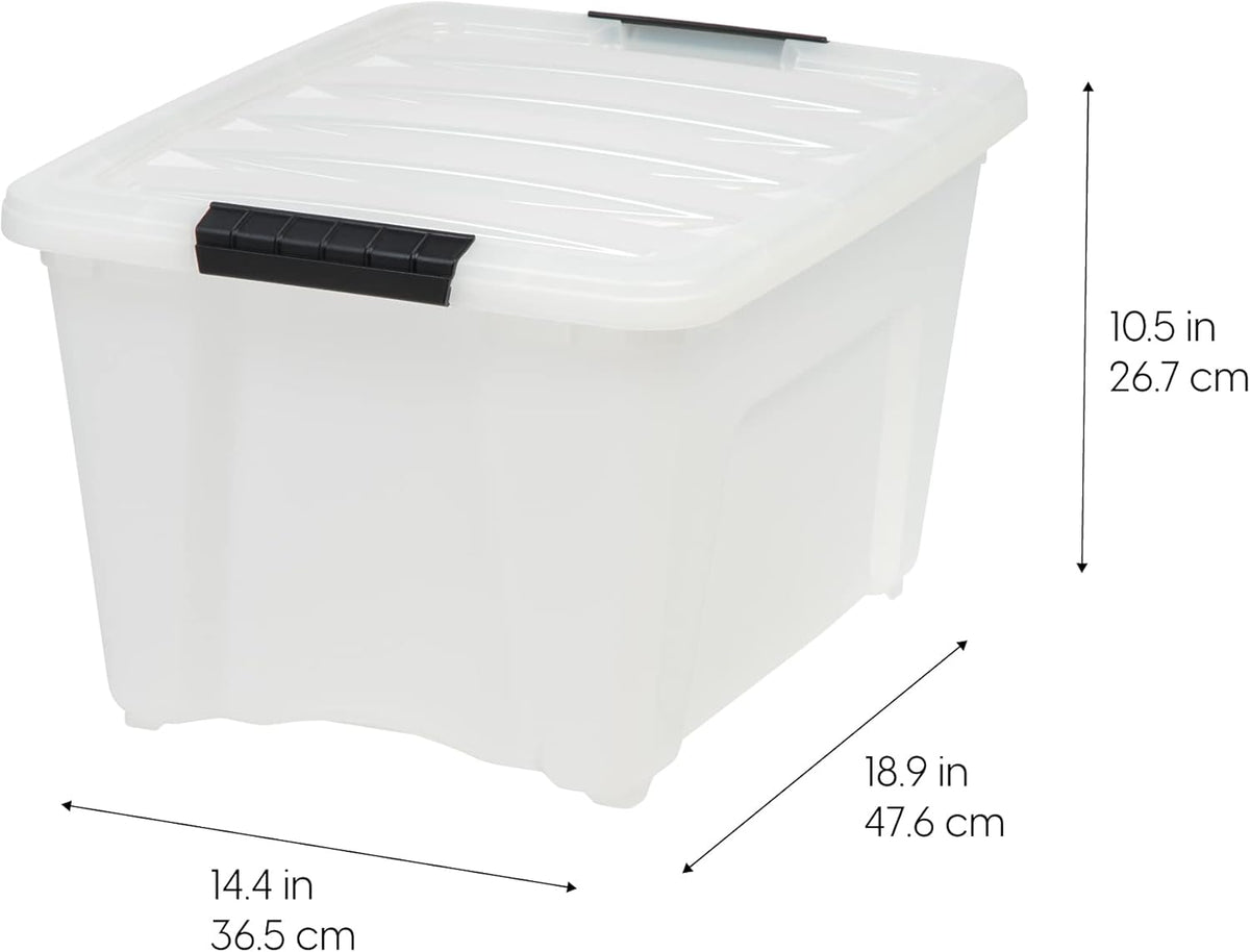 IRIS USA 32 Qt Stackable Plastic Storage Bins with Lids, 4 Pack - BPA-Free, Made in USA - Discreet