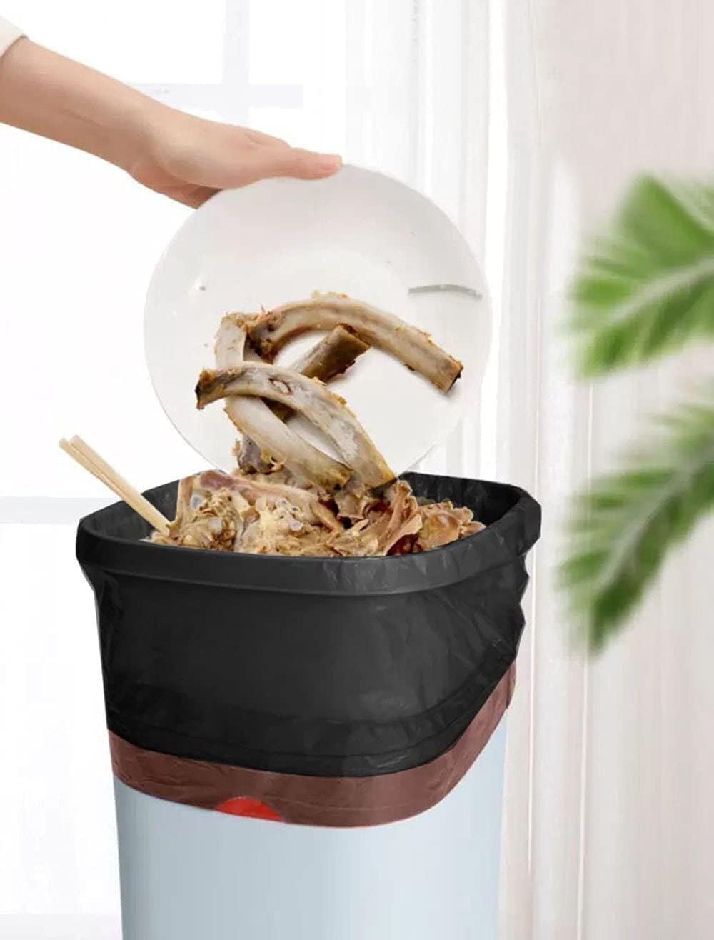 Feisco 8 Gallon Black Trash Bag,30L Drawstring Garbage Bag Trash Can Liner,90 Counts,0.9 Mil (8