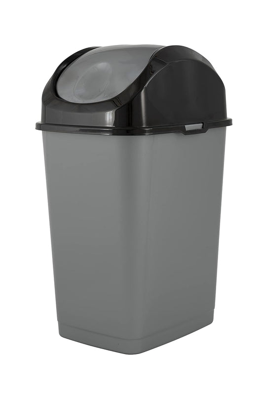 Superio Trash Can with Swing Top Lid 9 Gallon, Grey and Black Slim Waste Bin Durable Plastic 37 Qt