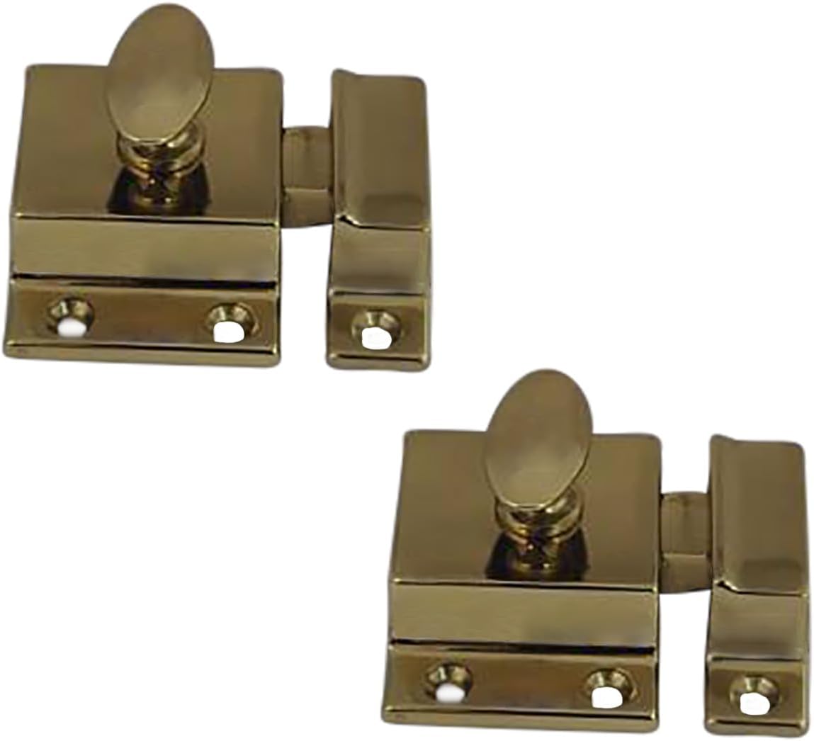 QCAA Traditional Large Oval Turn Cabinet Latch, Solid Brass, 2", for Cupboard & Other Furniture