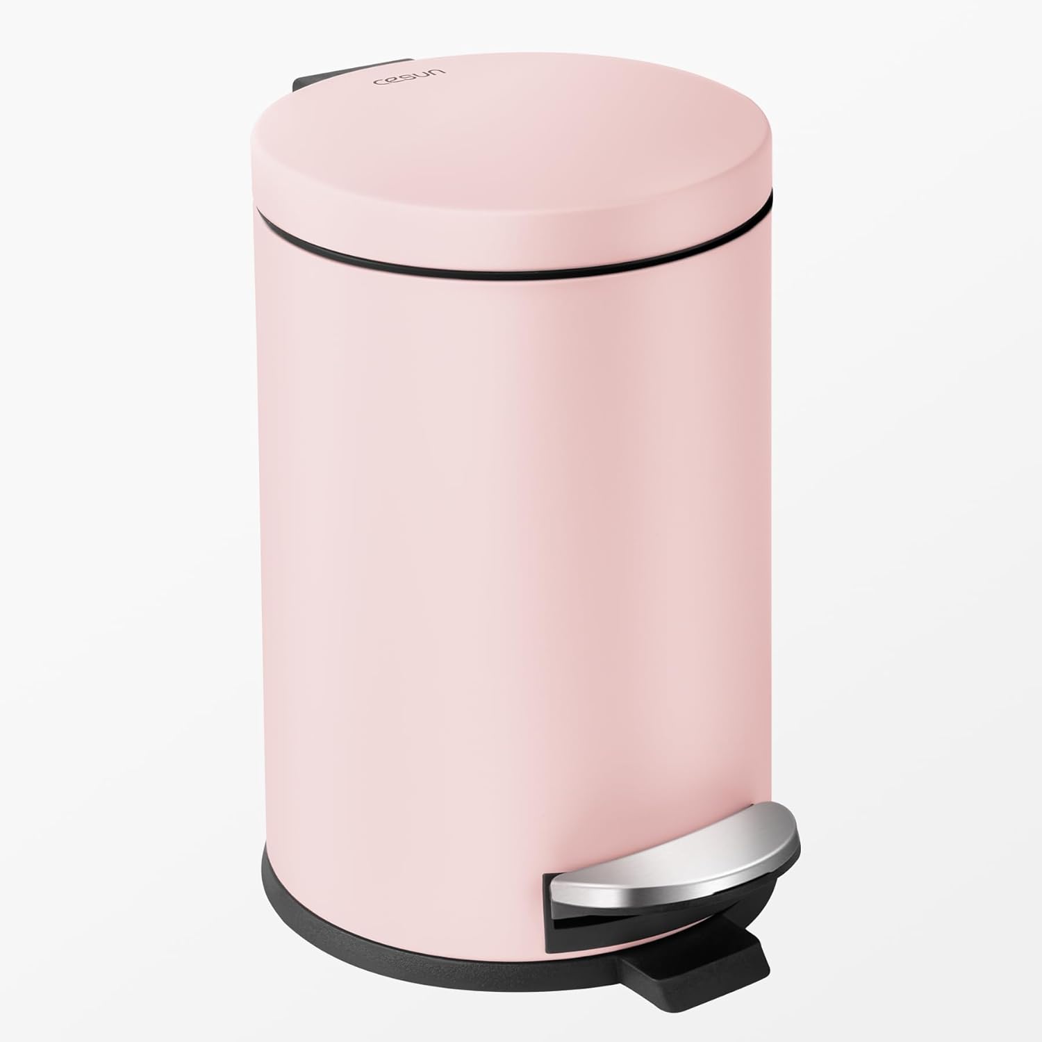 Cesun 1.2 Gallons Small Pink Trash Can, Bathroom Garbage Can with Lid and Foot Pedal, Mini Round