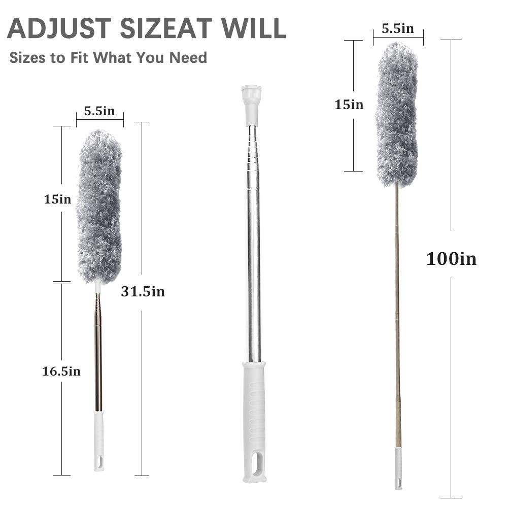 DELUX Microfiber Feather Duster Extendable Duster with 100 inches Extra Long Pole, Bendable Head &