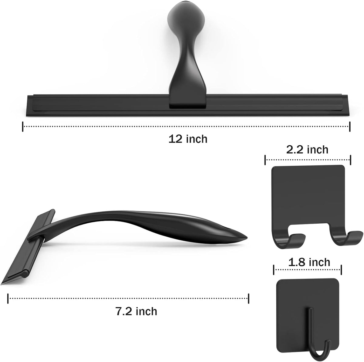 All-Purpose Stainless Steel Shower Squeegee for Shower Doors with 2 Adhesive Hooks, Bathroom