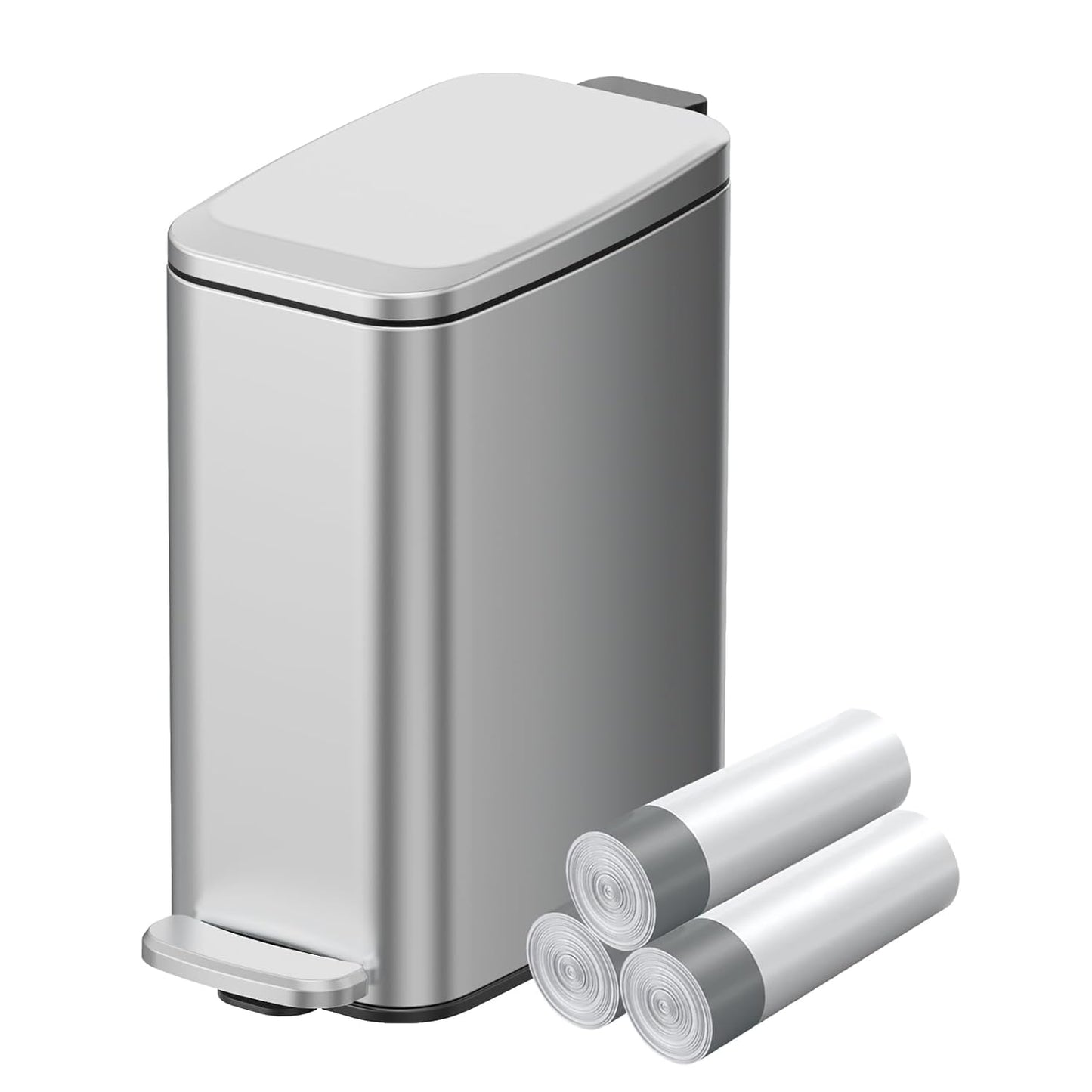 KUK Slim Bathroom Trash Can with Lid, 1.6 Gal / 6L Stainless Steel Small Garbage Bin with