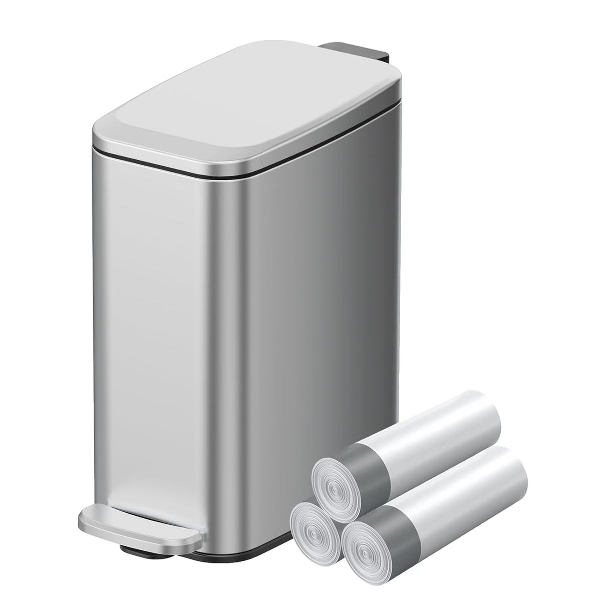 KUK Slim Bathroom Trash Can with Lid, 1.6 Gal / 6L Stainless Steel Small Garbage Bin with