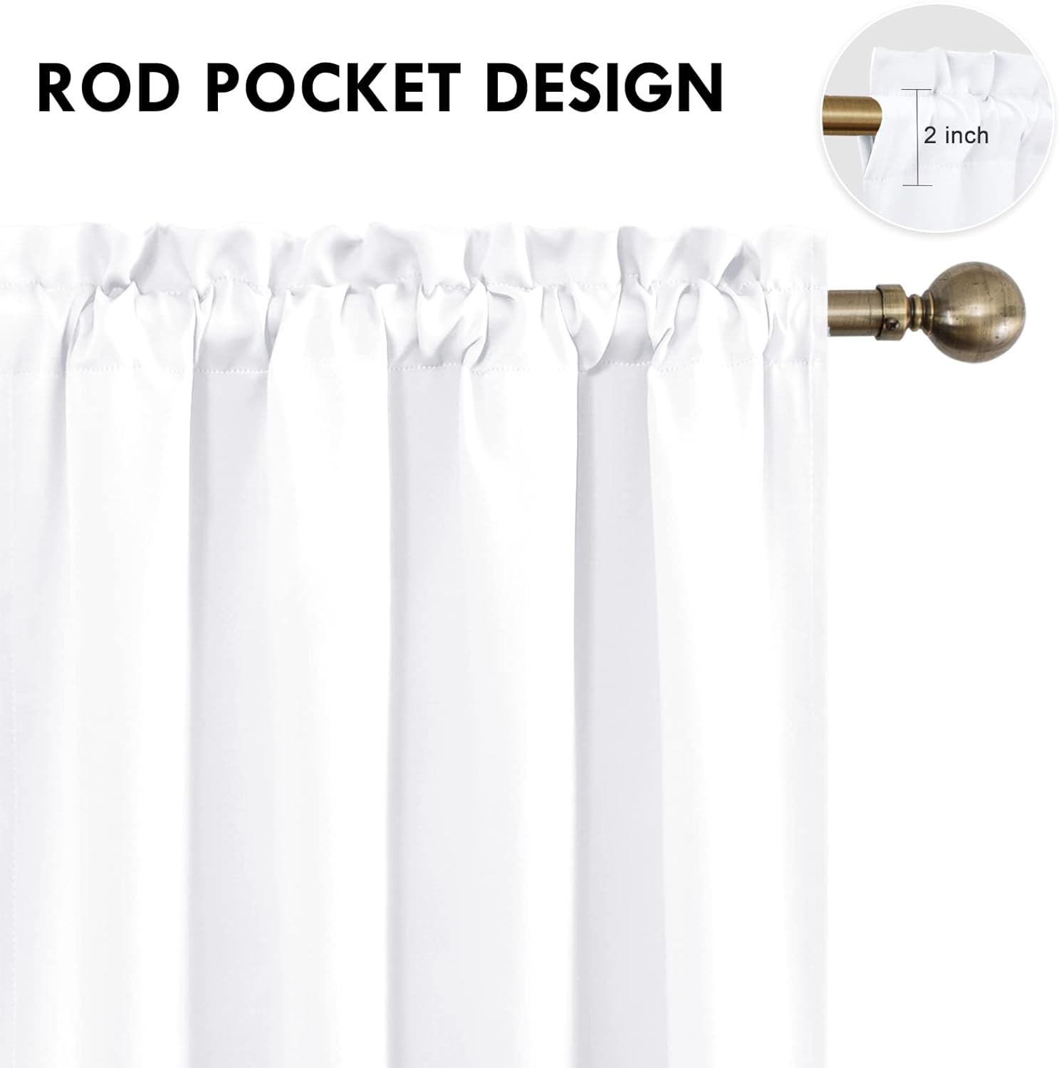 DWCN White Curtains for Living Room Thermal Insulated, 50% Light Blocking Curtains for Bedroom