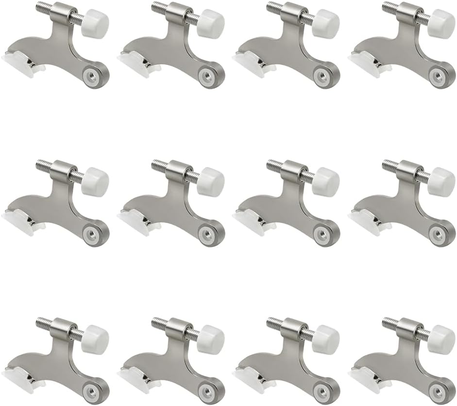 12 Pack Hinge Pin Brushed Nickel Door Stopper, Adjustable Heavy Duty Hinge Pin Door Stop with