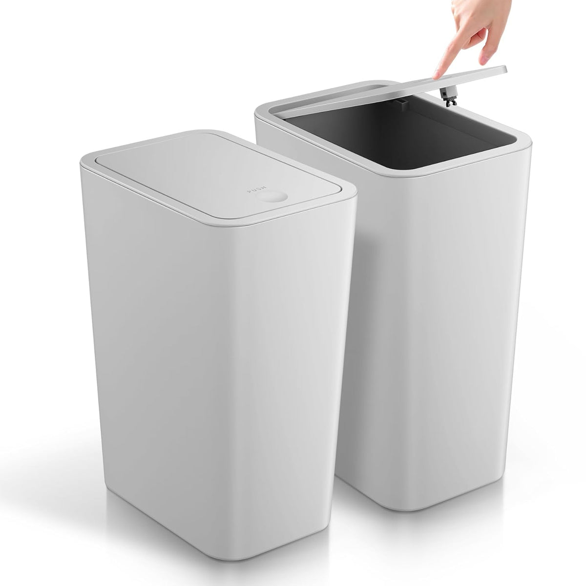 TIPGO Bathroom Trash Can with Lid, 4 Gallon / 15 Liter Small Garbage Can, Press Top Bin, Plastic