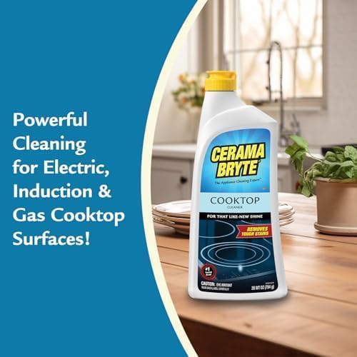 Cerama Bryte Glass Cooktop Cleaner Bundle with 10 Cleaning Pads for Removal of Tough Stains