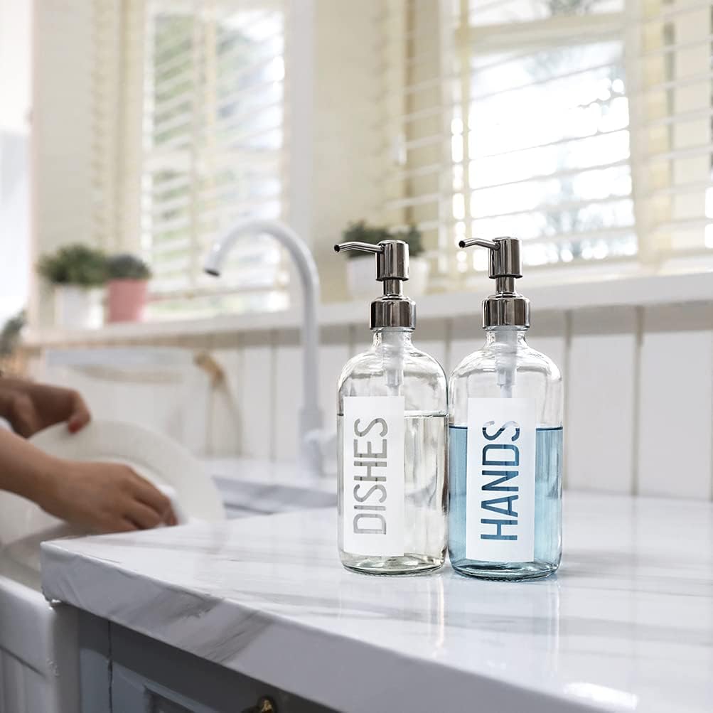 JASAI 2Pack 18OZ Glass Soap Dispenser with Rustproof 304 Stainless Steel Pump, Kitchen Soap