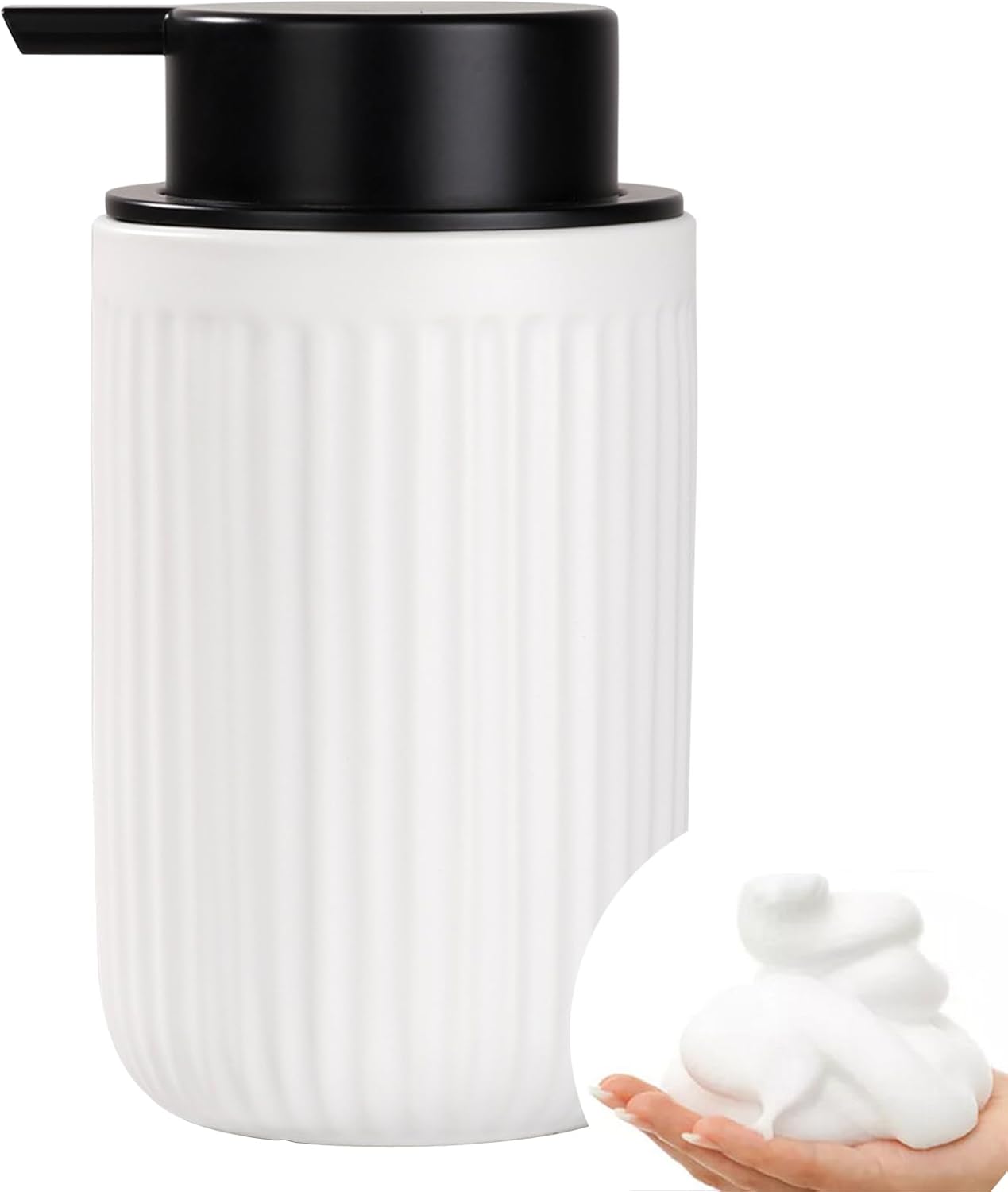 BosilunLife Foam Hand Soap Dispenser - White Ceramic Foaming Soap Dispenser for Bathroom 12oz