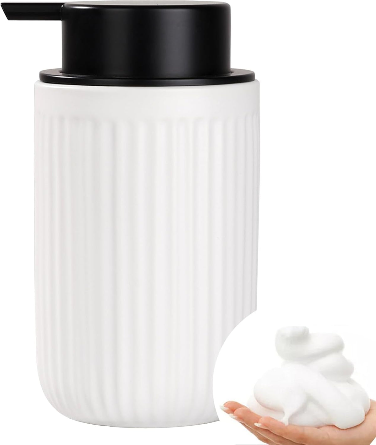 BosilunLife Foam Hand Soap Dispenser - White Ceramic Foaming Soap Dispenser for Bathroom 12oz