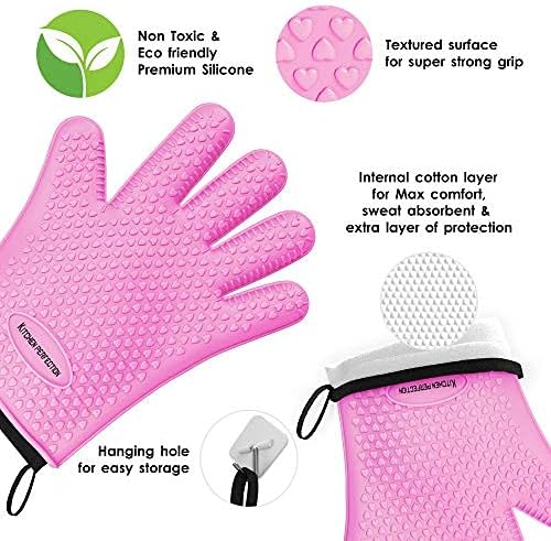 KITCHEN PERFECTION XL Silicone Smoker Oven Gloves-Extreme Heat Resistant BBQ Gloves-Handle Hot Food