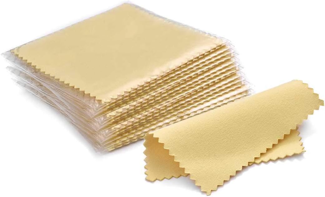 SEVENWELL 50pcs Jewelry Cleaning Cloth Yellow Polishing Cloth for Sterling Silver Gold Platinum