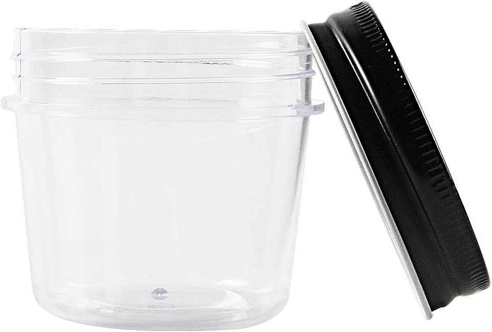 Novelinks 4 Ounce Plastic Jars with Black Lids - Refillable Round Clear Containers for Kitchen &