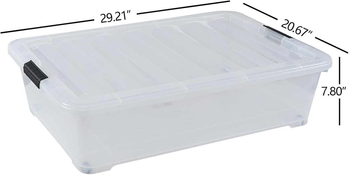 50 Quart Wheeled Latching Storage Box, Stackable Bin with Latch Lid, Plastic Container to Organize